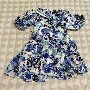 Tanya Taylor vintage inspired puff sleeve tie waist ruffle neck mini dress